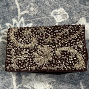 Elegant Brown Embroidered Clutch
